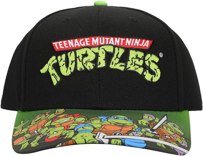 TMNT Classic Retro Cartoon Characters & Logo Men's Black Precurve Snapback Hat