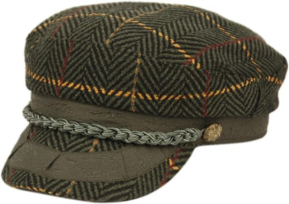 Herringbone wool greek fisherman hats with braid band cd5034