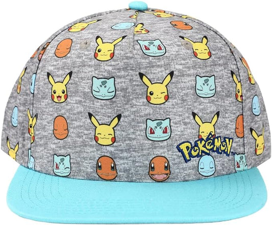 Kids Microfiber Pokemon All-Over Printed Cap Hat with Embroidery OSFA Multicolored