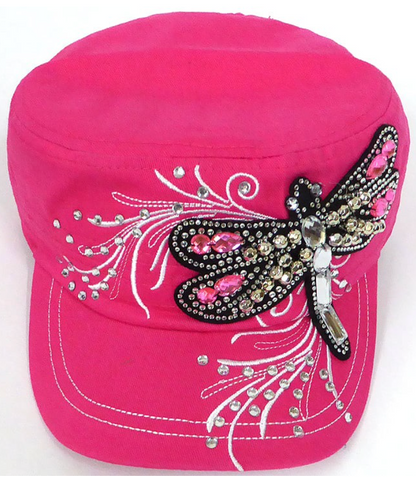 Rhinestone Cadet Cap - Dragonfly - Hot Pink