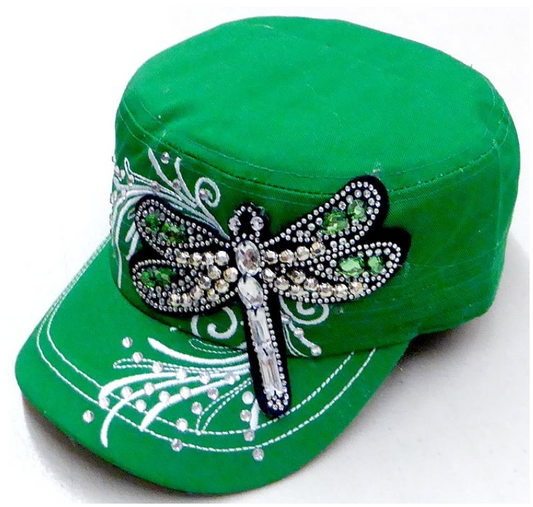 Rhinestone Cadet Cap - Dragonfly - K Green