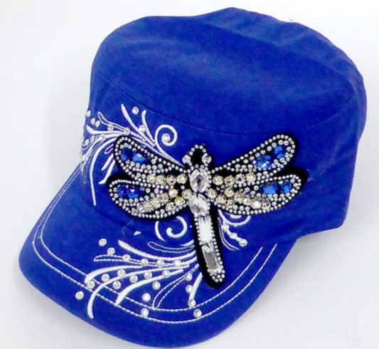 Rhinestone Cadet Cap - Dragonfly - Royal Blue