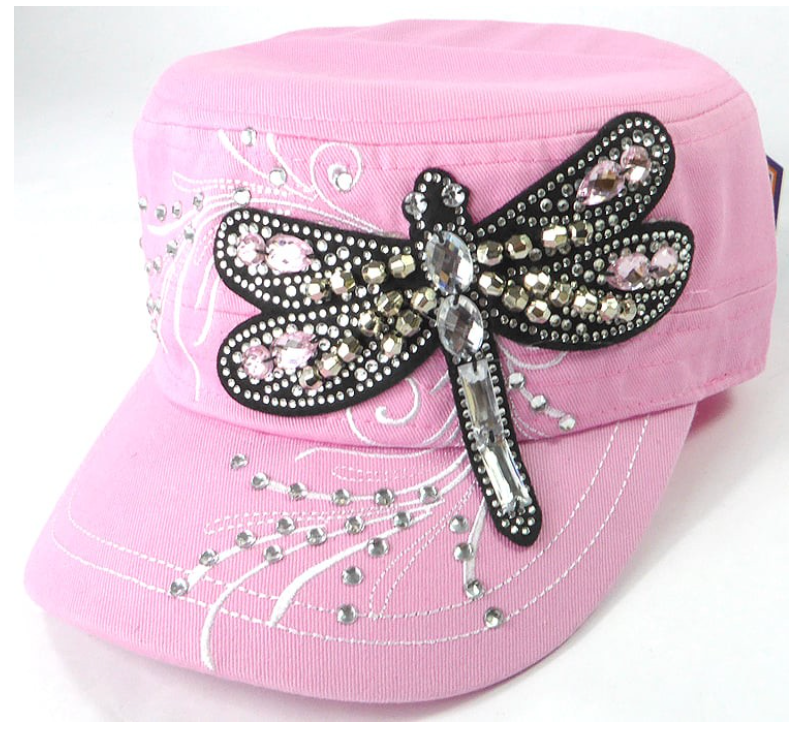 Rhinestone Cadet Cap - Dragonfly - Light Pink