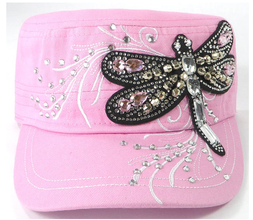 Rhinestone Cadet Cap - Dragonfly - Light Pink