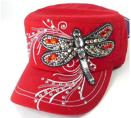 Rhinestone Cadet Cap - Dragonfly - Red