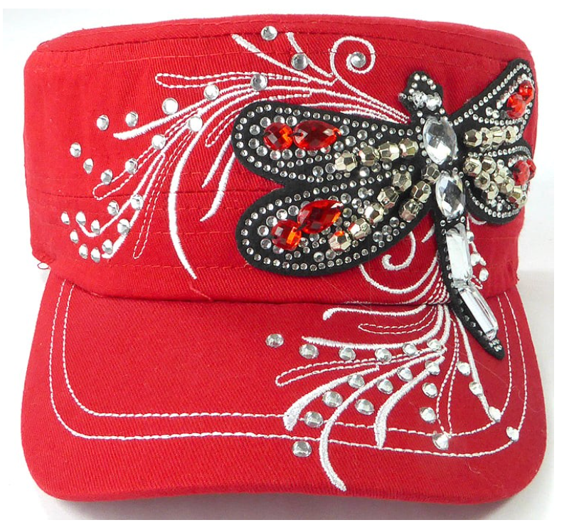 Rhinestone Cadet Cap - Dragonfly - Red