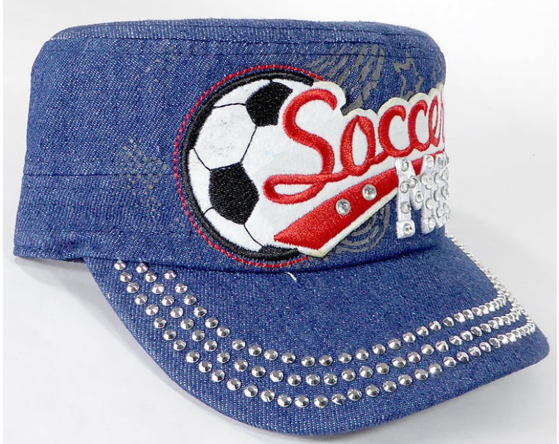 Rhinestone Soccer MOM Cadet Cap - Dark Denim