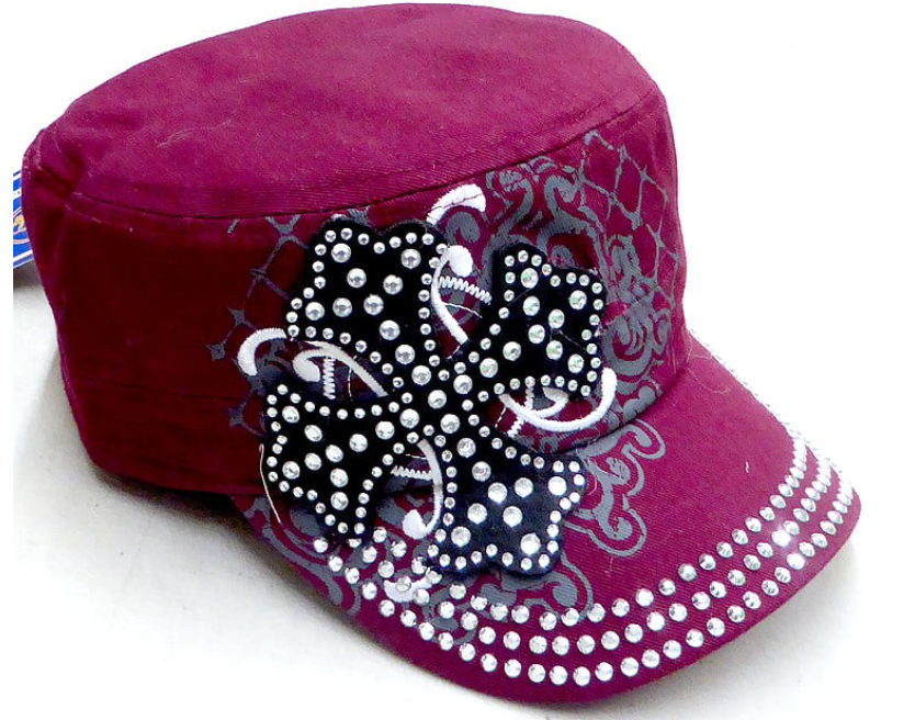 Short Cross Cadet Rhinestone Hat - Burgundy