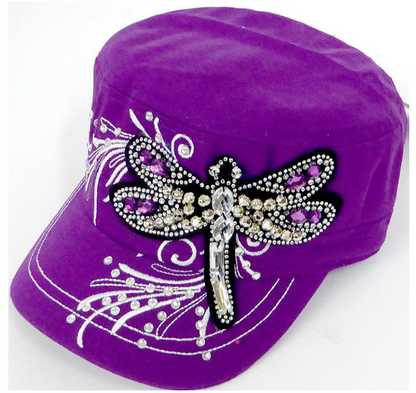 Rhinestone Cadet Cap - Dragonfly - Purple